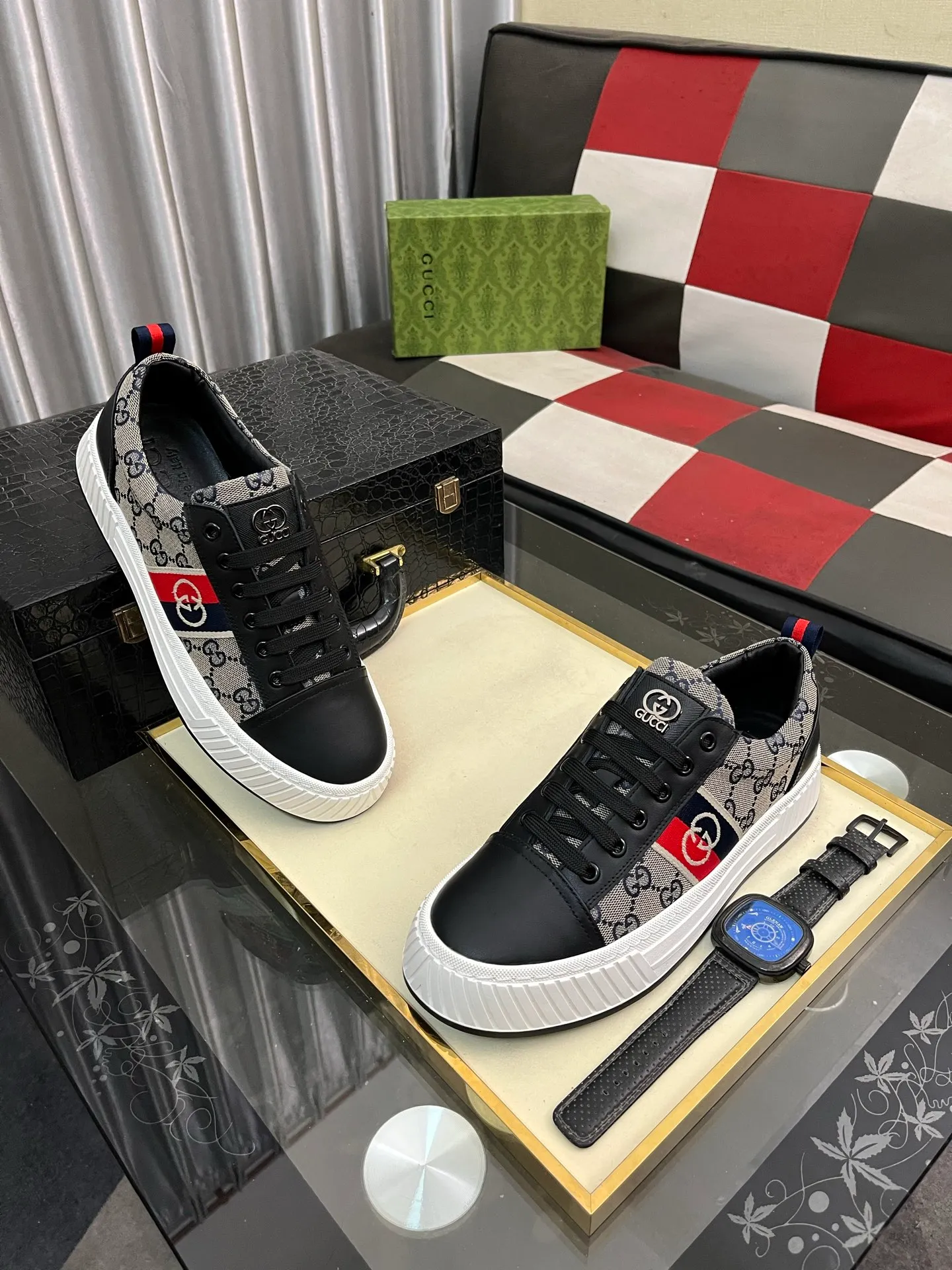 Men's shoes 💰400⌚️⌚️《GUCCI*》The latest hot-selling casual shoes, top brand [seduce] luxury~purchase, top~quality. [Strong] The upper is made of imported breathable cowhide stitching fabric material ➕ Breathable sheepskin feet (•) Fine workmanship. Code number: 38-442️⃣Colors available